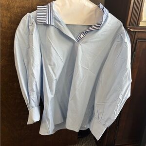 Women’s Light Blue Striped Collar Shirt